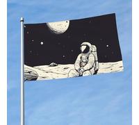 Bandiera 3 x 5 piedi Astronauta sulla luna Bandiere divertenti Bandiere da giardino per le vacanze per tutte le stagioni Bandiere resistenti per esterni Bandiera per tutte le stagioni per decorazioni