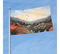 Bandiera 3 x 5 piedi con uccelli che volano sui campi di fiori, bandiere divertenti, bandiere da giardino per tutte le stagioni, bandiere resistenti per esterni, bandiera per tutte le stagioni, decora