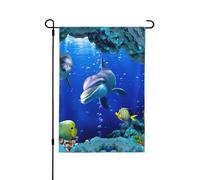 Bandiera 3D subacquea con delfi e pesci del mondo sottomarino, bandiera da giardino su entrambi i lati, decorazione stagionale durevole per la decorazione del portico anteriore del cortile