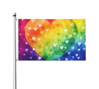 Bandiera 3X5 Ft Colorato Arcobaleno Amore Cuore Bandiera Casa Bandiera Divertente Festività Banner Doppio Lato Verticale Esterna Bandiera Estiva Giardino Bandiere con Occhielli in Ottone Grande