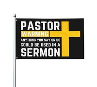 Bandiera 3x5 "Pastor Warning" - Tutto ciò che dici può essere usato in un sermone, bandiera cristiana da giardino per esterni Jesus 2024