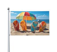 Bandiera 3x5 piedi, bandiera bifacciale per esterni, infradito colorate, pallone da spiaggia, bandiera da giardino divertente, striscioni di benvenuto per il giardino di casa