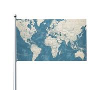 Bandiera 3x5 piedi, primavera estate, per esterni, mappa blu del mondo, striscione con occhielli in poliestere, personalizzata, decorazione per la casa, giardino, cortile, prato, veranda.