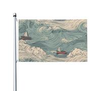 Bandiera 3x5ft Banner Decorazione Bandiera Esterna Disegnata a Mano Barca tra le Onde Bandiera 200D Pesante Cortile di Benvenuto Bandiere Poliestere Yard Grandi Bandiere per Interni ed Esterni