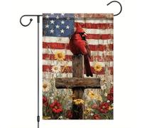 Bandiera 4Th Of July Cardinal Bird Red Blue Flower Bandiere Da Giardino Classica Resistente Alle Intemperie Bandierine Della Decorazione Per Conferenza Balcone Bar 70X102Cm