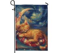 Bandiera 4th of July Moon Starry Night Cute Cat Fun Kitten Patriotic con Occhielli Bandiere Rinforzo Bandierine della Decorazione per Conferenza Balcone 30x45cm