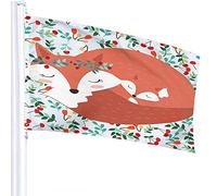 Bandiera 4x6 FT Simpatico Animale Madre e Figlio con Bacca Fiore di Ciliegio Foglia Bandiere per Esterni Grande Benvenuto Cortile Striscioni Casa Giardino Cortile Prato Decor Arancione