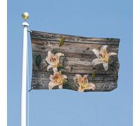 Bandiera 60x96 pollici con gigli su vecchie assi invecchiate, bandiera per casa, divertente striscione per le vacanze, bandiera verticale bifacciale per esterni, bandiere estive da giardino con occ