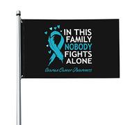 Bandiera 9,1 x 1,5 m In questa famiglia Nessuno combatte da solo Bandiere per la consapevolezza del cancro ovarico Striscione dai colori vivaci con occhielli in ottone per decorazioni per interni ed
