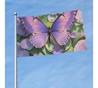 Bandiera 90 cm x 150 cm, bandiera a doppia faccia 200D pesante striscione bella viola farfalla arte bandiere di benvenuto decorazione per esterni con occhielli in ottone bandiere da giardino per tutte