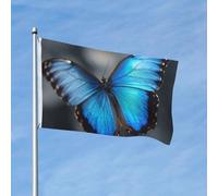 Bandiera 90 x 150 cm, decorazione da giardino, bandiera resistente, bandiera blu a farfalla per esterni, con 2 occhielli, bandiere di benvenuto per vacanze tutte le stagioni