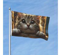 Bandiera 90 x 150 cm, decorazione da giardino, resistente, bandiera per gatti curiosi, con 2 occhielli, bandiere di benvenuto per vacanze per tutte le stagioni