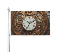 Bandiera 90 x 152 cm a doppia faccia Banner Decorazione Bandiere Esterne Rusty Steampunk Orologio Bandiera 200D Pesante Giardino Bandiere in Ottone Occhielli in Tela Intestazione Esterno Cortile