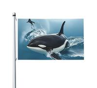 Bandiera 90 x 152 cm, a doppia faccia, decorazione per esterni, orca killer, balena, bandiere da giardino pesanti 200D, occhielli in ottone, intestazione in tela per esterni e cortile per vacanze