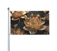 Bandiera 90 x 152 cm Double Face Banner Decorazione Outdoor Bandiere Boho Oro Fiori di Loto Bandiera 200D Pesante Giardino Bandiere in Ottone Occhielli in Tela Intestazione Esterno Cortile Banner per