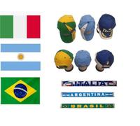 bandiera 90x140 poliestere, SCIARPA calcio tipo raso double face e cappellino cotone baseball tifosi mondiali argentina brasile o italia