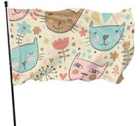 Bandiera 90x150cm, Cute Cartoon Cats In Flower Stagione Bandiera Decorazione Striscione All'Aperto, Per Feste Estive, Eventi, Giardino