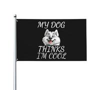 Bandiera 90X150cm, My Dog Thinks I'M Cool Samoyed Dog Colori Vivaci Bandiere da Balcone Doppia Cucitura Bandierine della Decorazione per Interno Balcone All'aperto