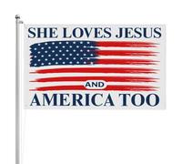 Bandiera 90X150cm, She Loves Jesus And America Too Personalizzata Bandiere da giardino Poliestere Flag per Interno Ristoranti Parata