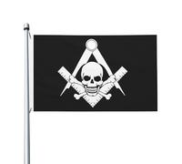 Bandiera 90X150cm, Skull and Cro Bones Square Compa Masonic Freemason con Occhielli Bandiere Doppia Cucitura Flag per All'aperto Bar Celebrazione
