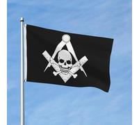 Bandiera 90X150cm, Skull and Cro Bones Square Compa Masonic Freemason Doppia Cucitura Bandiere da giardino con Occhielli Bandierine per All'aperto Balcone Celebrazione