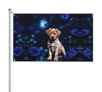 Bandiera a doppia faccia con cucciolo di rosa blu, 0,9 x 1,5 m, bandiera da giardino in poliestere pesante a triplo strato, 0,9 x 1,5 m, bandiera da giardino in poliestere.