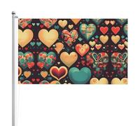 Bandiera a doppia faccia con cuori colorati 3 x 1,5 m. Bandiera esterna a triplo strato pesante su entrambi i lati, 0,9 x 1,5 m, striscione da giardino in poliestere.