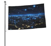 Bandiera a doppia faccia con luci blu nella città di notte, 2 x 3, resistente e decorativo, ideale per giardino, camera da letto e decorazione per feste
