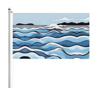 Bandiera a doppia faccia con onde che lambiscono le rocce, 9 x 1,5 m. Bandiera da esterno a tre strati pesante su entrambi i lati, 0,9 x 1,5 m, striscione da giardino in poliestere.