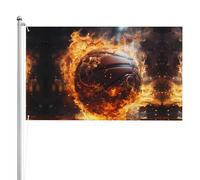 Bandiera a doppio lato con pallacanestro sul fuoco e fiamma d'acqua 3 x 1,5 m. Bandiera esterna a triplo strato pesante su entrambi i lati, 0,9 x 1,5 m, bandiera da giardino in poliestere.