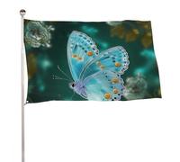 Bandiera a farfalla blu chiaro, 119,4 x 177,8 cm, stampa su entrambi i lati, bandiera decorativa da giardino, non sbiadisce, con occhielli in ottone, sfondo fotografico da appendere, per interni ed