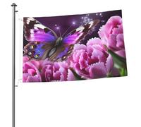 Bandiera a farfalla con fiore viola da 0,9 m stampa su entrambi i lati bandiere da giardino bandiera da cortile per esterni bandiere per vacanze banner regalo con occhielli sfondo fotografico per