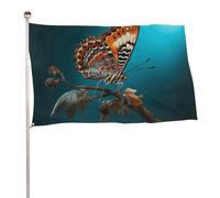 Bandiera a farfalla con luce blu, 152,4 x 243,8 cm, stampa su entrambi i lati, bandiera decorativa da giardino, non sbiadisce, con occhielli in ottone, sfondo fotografico da appendere, per interni ed