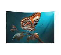 Bandiera a farfalla con luce blu, 61 x 88,9 cm, non sbiadisce, bandiera di benvenuto, giardino, cortile, casa, bandiera, decorazione per interni ed esterni