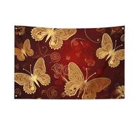 Bandiera a farfalla dorata con cuori di San Valentino con 4 occhielli, bandiere su un lato in poliestere resistente, striscioni resistenti alle intemperie per dormitori, feste, riprese, festival