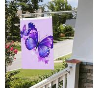 Bandiera a farfalla viola, 6 x 90 cm, per esterni e interni, primavera, estate, autunno, inverno, da giardino, con occhiello, verticale, su entrambi i lati, per decorazioni da cortile