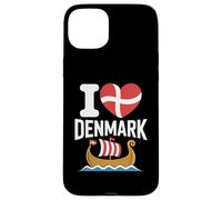 Bandiera a forma di cuore della nave vichinga I Love Denmark Custodia per iPhone 15 Plus