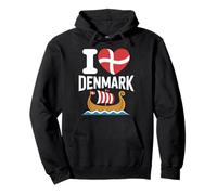 Bandiera a Forma di Cuore della Nave vichinga I Love Denmark Felpa con Cappuccio