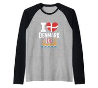 Bandiera a Forma di Cuore della Nave vichinga I Love Denmark Maglia con Maniche Raglan