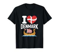 Bandiera a Forma di Cuore della Nave vichinga I Love Denmark Maglietta