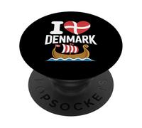 Bandiera a forma di cuore della nave vichinga I Love Denmark PopSockets PopGrip Adesivo