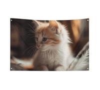 Bandiera a forma di gatto, morbida e carina, 119,4 x 177,8 cm, non sbiadisce, bandiera di benvenuto da giardino, cortile, casa, cartello decorativo per interni ed esterni, decorazione per la casa