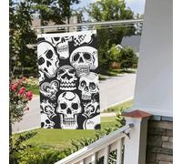 Bandiera a forma di teschio, 6 x 0,9 m, per interni ed esterni, primavera, estate, autunno, inverno, da giardino, con occhiello, verticale, su entrambi i lati, per decorazioni da cortile