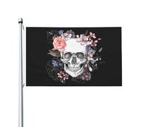Bandiera a forma di teschio con fiori per il Giorno dei Morti, 3x5, bifacciale, per esterni, decorazione da giardino, per esterni, decorazioni da parete per feste, per esterni, interni, casa, giardino