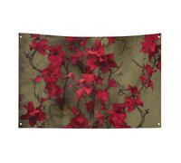 Bandiera a forma di vite con fiori rossi con 4 occhielli, bandiere su un lato in poliestere resistente, striscioni resistenti alle intemperie per dormitori, feste, riprese, festival, decorazione 152,4