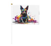 Bandiera a mano stampata su entrambi i lati con cane seduto e scarabocchio, 14 x 20,8 cm, adatta per attività di squadra tifosi
