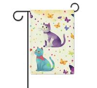 Bandiera a pois con farfalla e gatto, 30,5 x 45,7 cm, in poliestere, double face, bandiere da giardino, bandierine di benvenuto, decorazione per esterni, per cortile, portico, prato