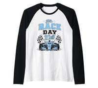 Bandiera a Scacchi con Scritta Its Race Day Maglia con Maniche Raglan