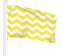 Bandiera a strisce 4x6 FT Geometrico Giallo Bianco Chevron Zigzag Mare Strisce ondulate Onde Bandiere per esterni Grandi striscioni per cortile di benvenuto Giardino per la casa Decorazione per prat