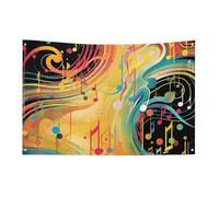 Bandiera a tema musica astratta con 4 occhielli, bandiere su un lato in poliestere resistente, striscioni resistenti alle intemperie per dormitorio, feste, riprese, festival, decorazione 61 x 88,9 cm